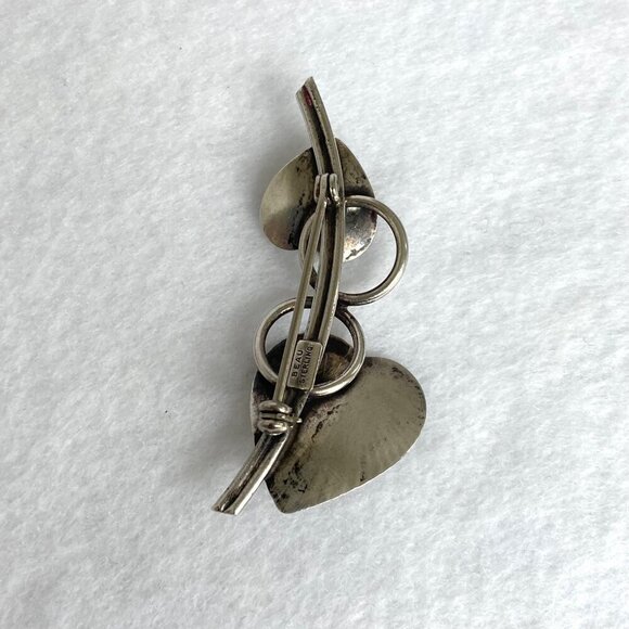 VTG 1950's Signed BEAU Sterling Silver Double Rayed Heart Leaf Foliage Brooch - Picture 5 of 16